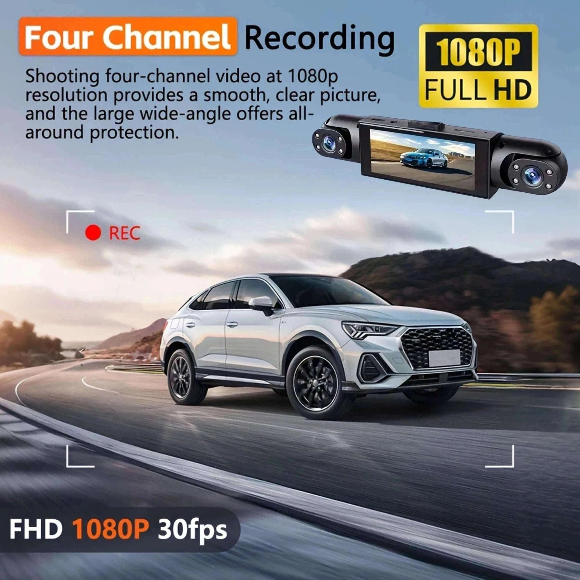 4 Channel Dash Cam 360° Car Video Recorder with Night Vision and Parking Monitor-4ch dash cam / No SD Card