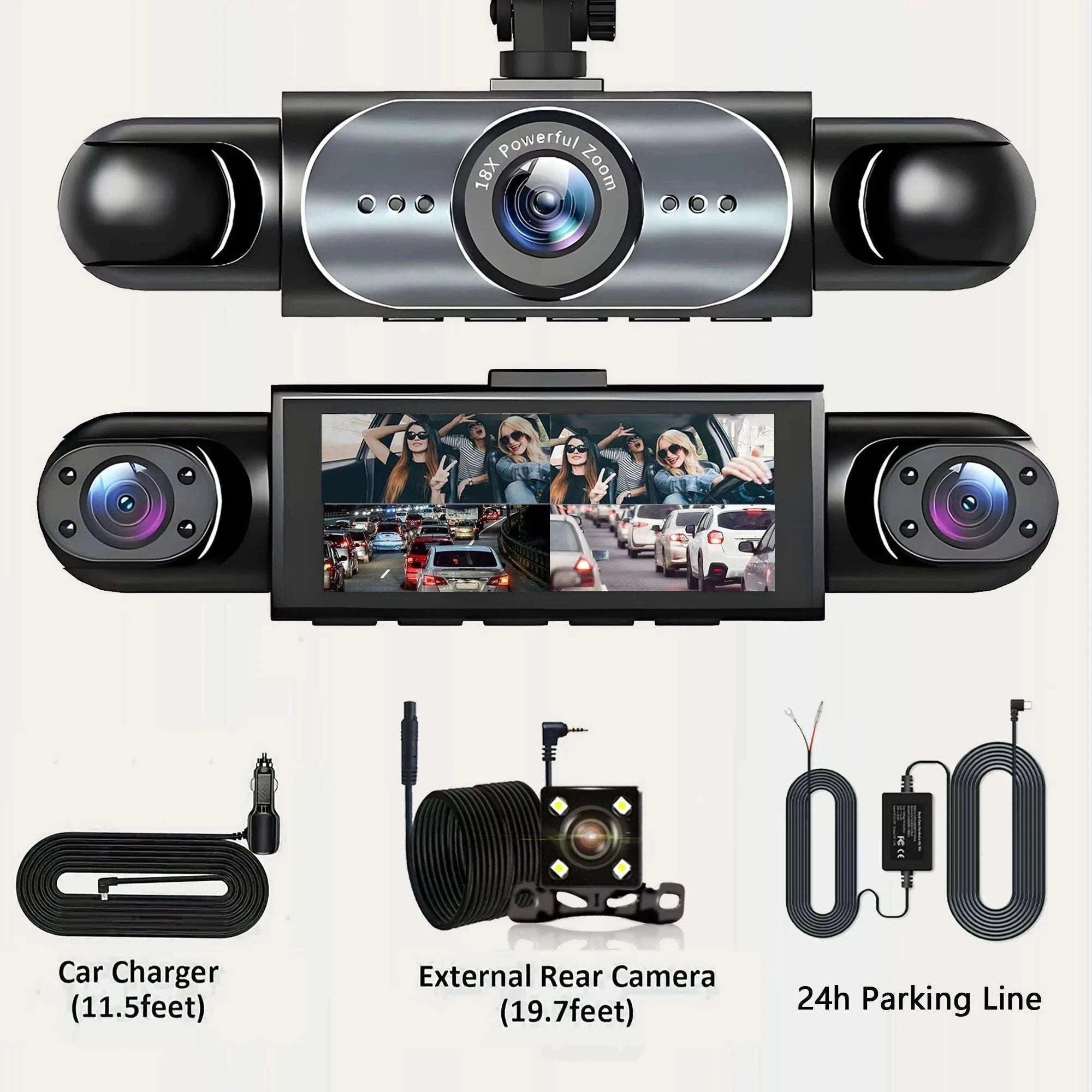 4 Channel Dash Cam 360° Car Video Recorder with Night Vision and Parking Monitor-4ch dash cam / No SD Card