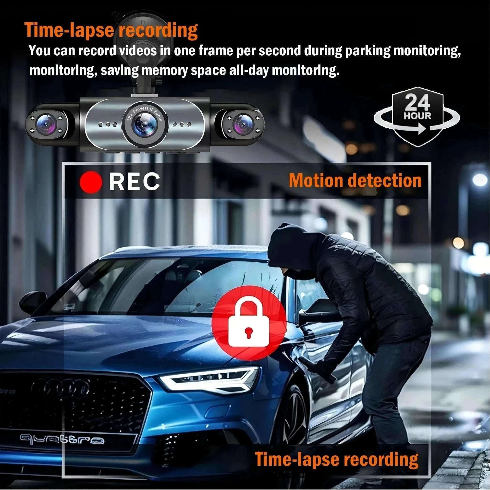 4 Channel Dash Cam 360° Car Video Recorder with Night Vision and Parking Monitor-4ch dash cam / No SD Card