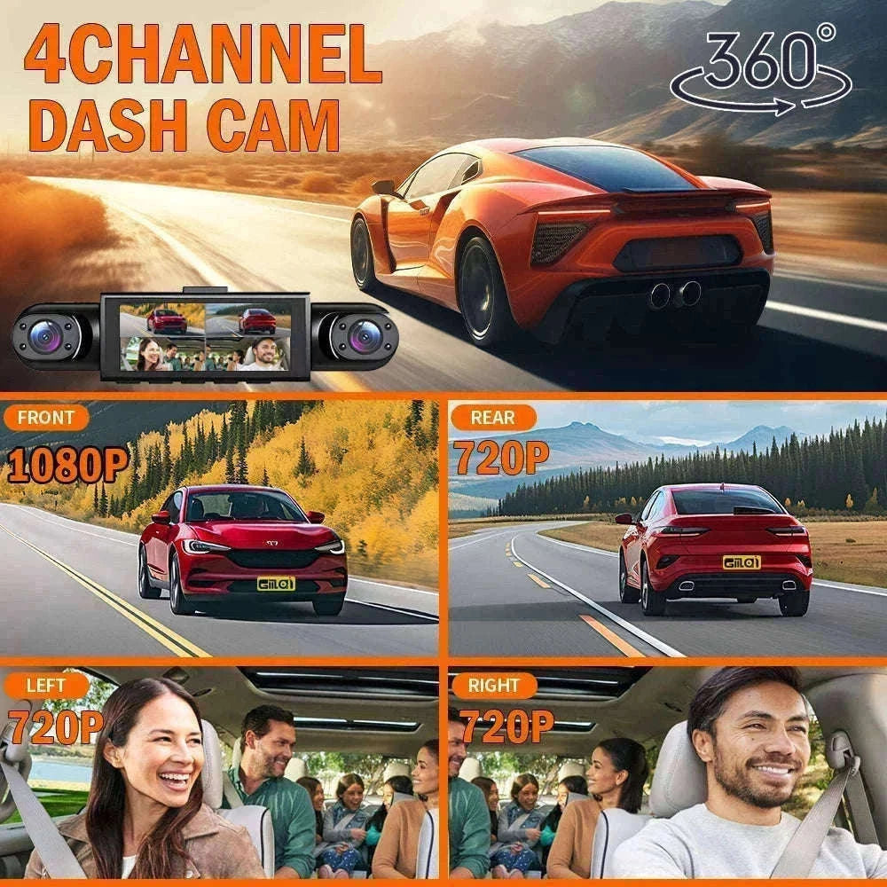 4 Channel Dash Cam 360° Car Video Recorder with Night Vision and Parking Monitor-4ch dash cam / No SD Card