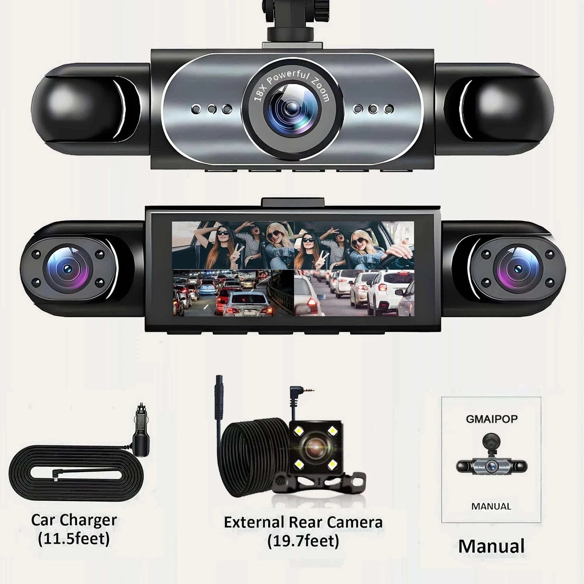 4 Channel Dash Cam 360° Car Video Recorder with Night Vision and Parking Monitor-4ch dash cam / No SD Card