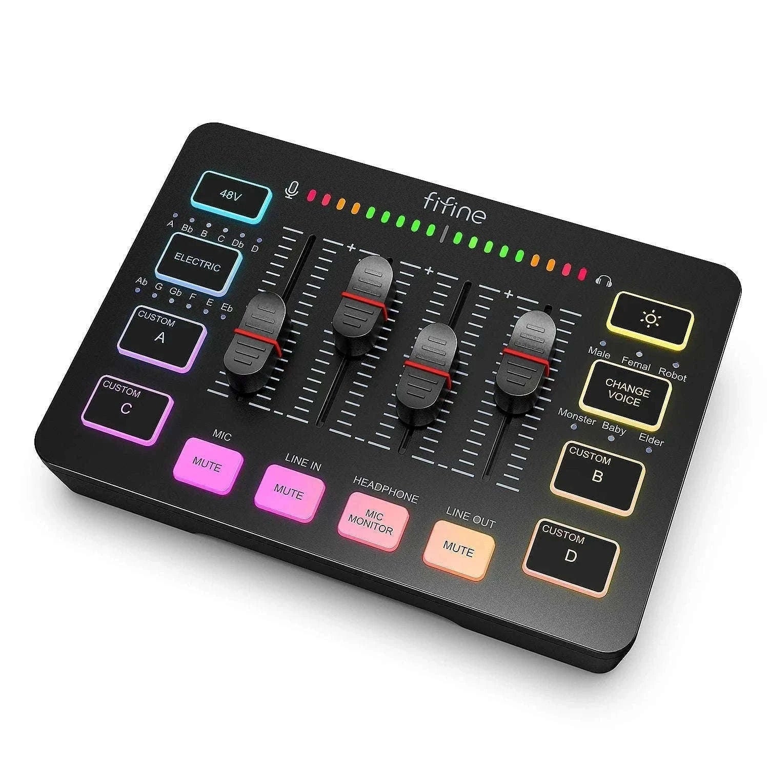 4-Channel Gaming Audio Mixer with XLR Mic Interface and RGB Controls-