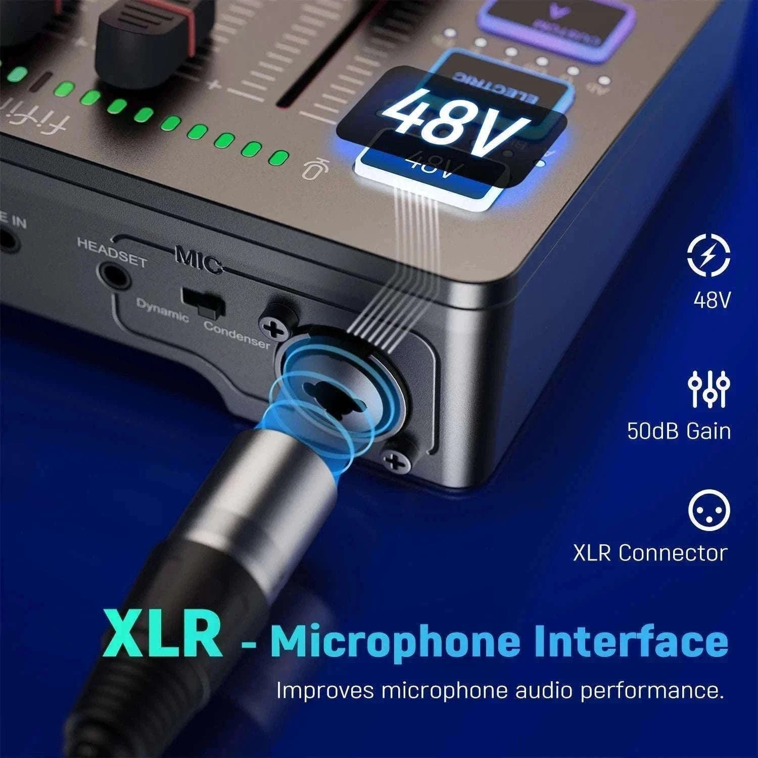 4-Channel Gaming Audio Mixer with XLR Mic Interface and RGB Controls-black