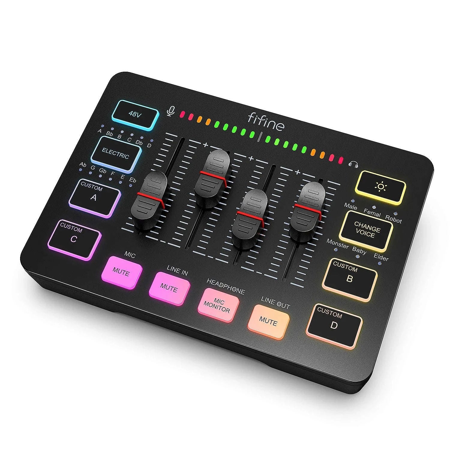 4-Channel Gaming Audio Mixer with XLR Mic Interface and RGB Controls-black