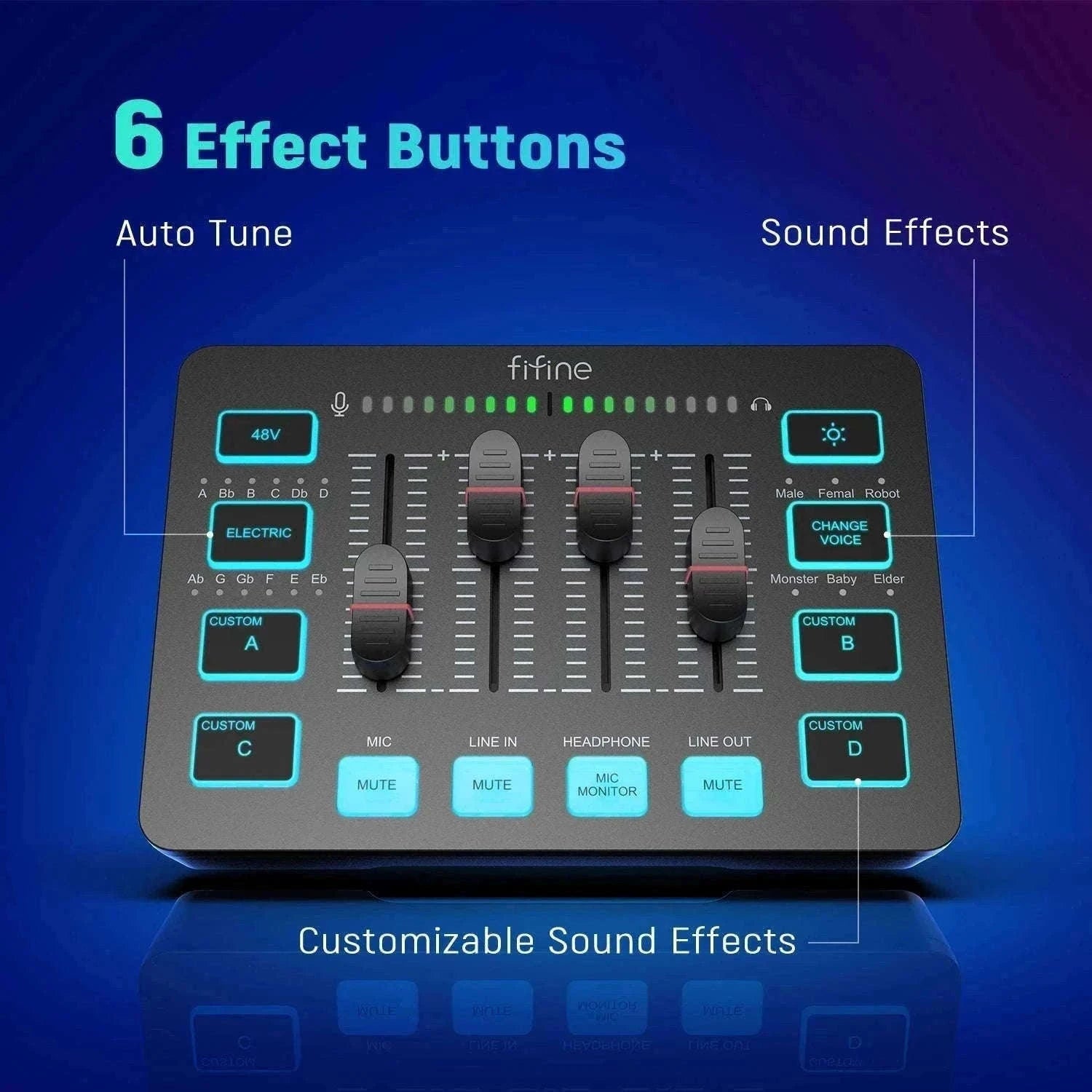 4-Channel Gaming Audio Mixer with XLR Mic Interface and RGB Controls-black
