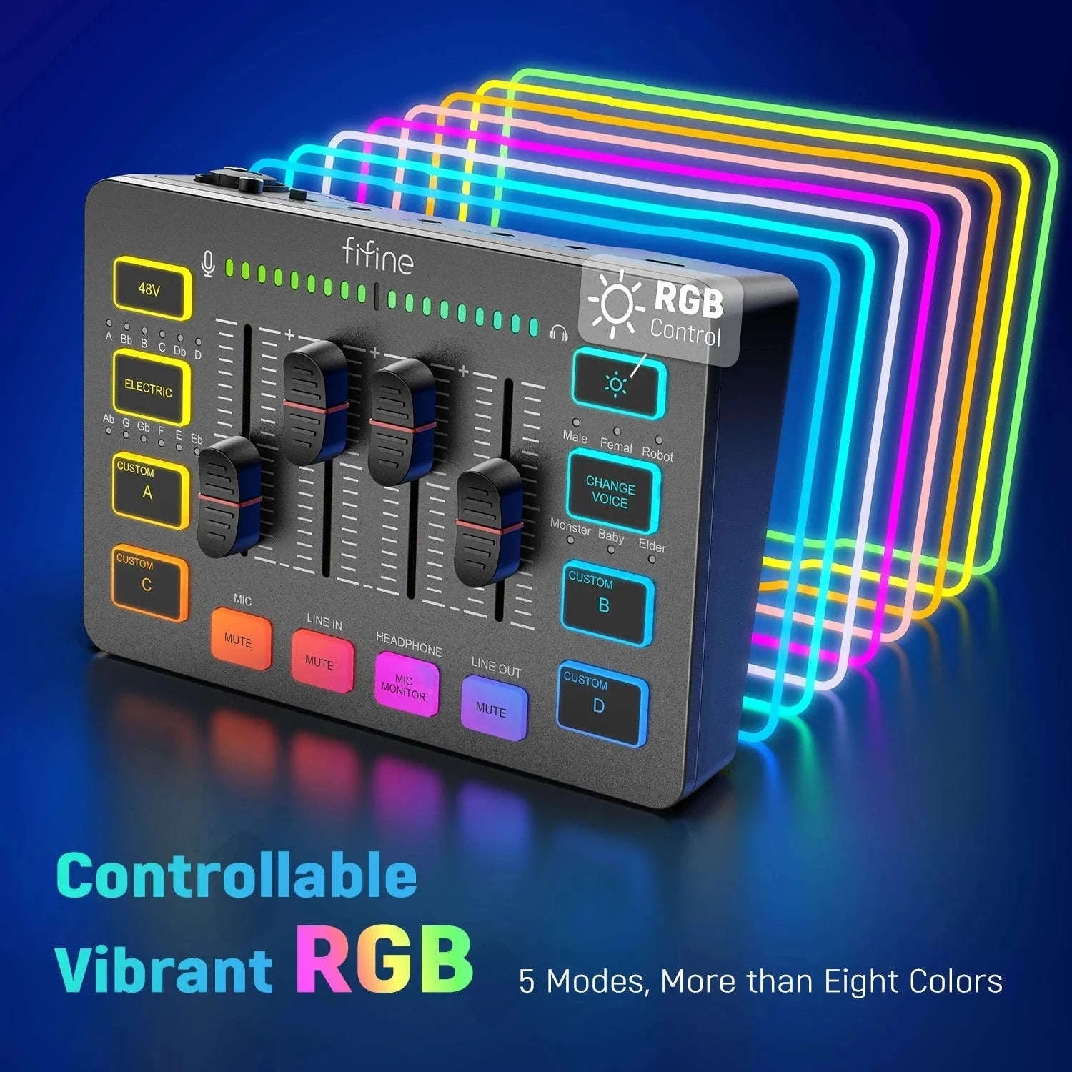 4-Channel Gaming Audio Mixer with XLR Mic Interface and RGB Controls-black