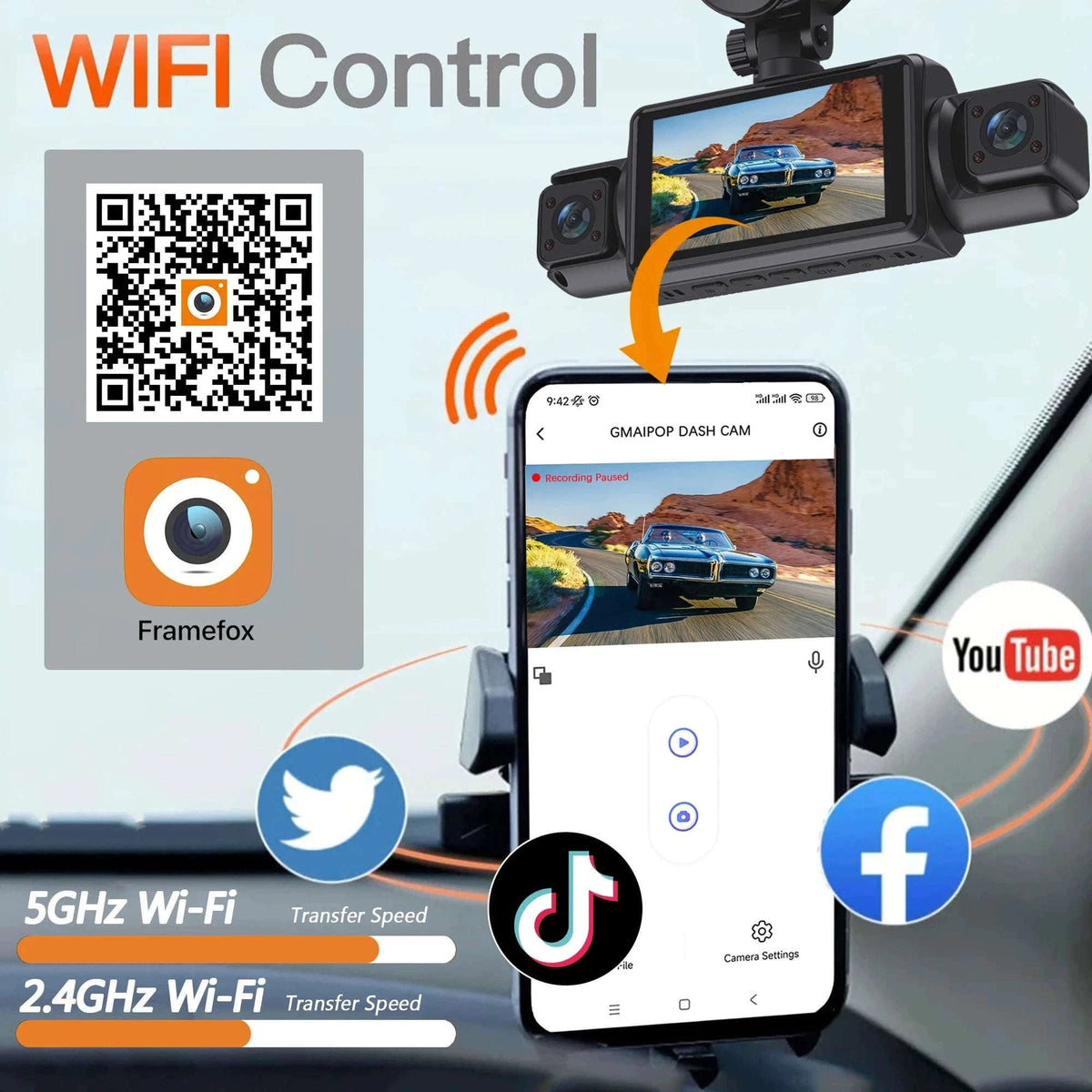 4-Channel WiFi Dash Camera with Night Vision-No Hardwire kit / China Mainland / No Card