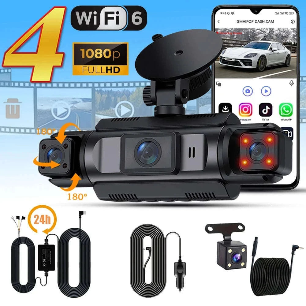 4-Channel WiFi Dash Camera with Night Vision-No Hardwire kit / China Mainland / No Card