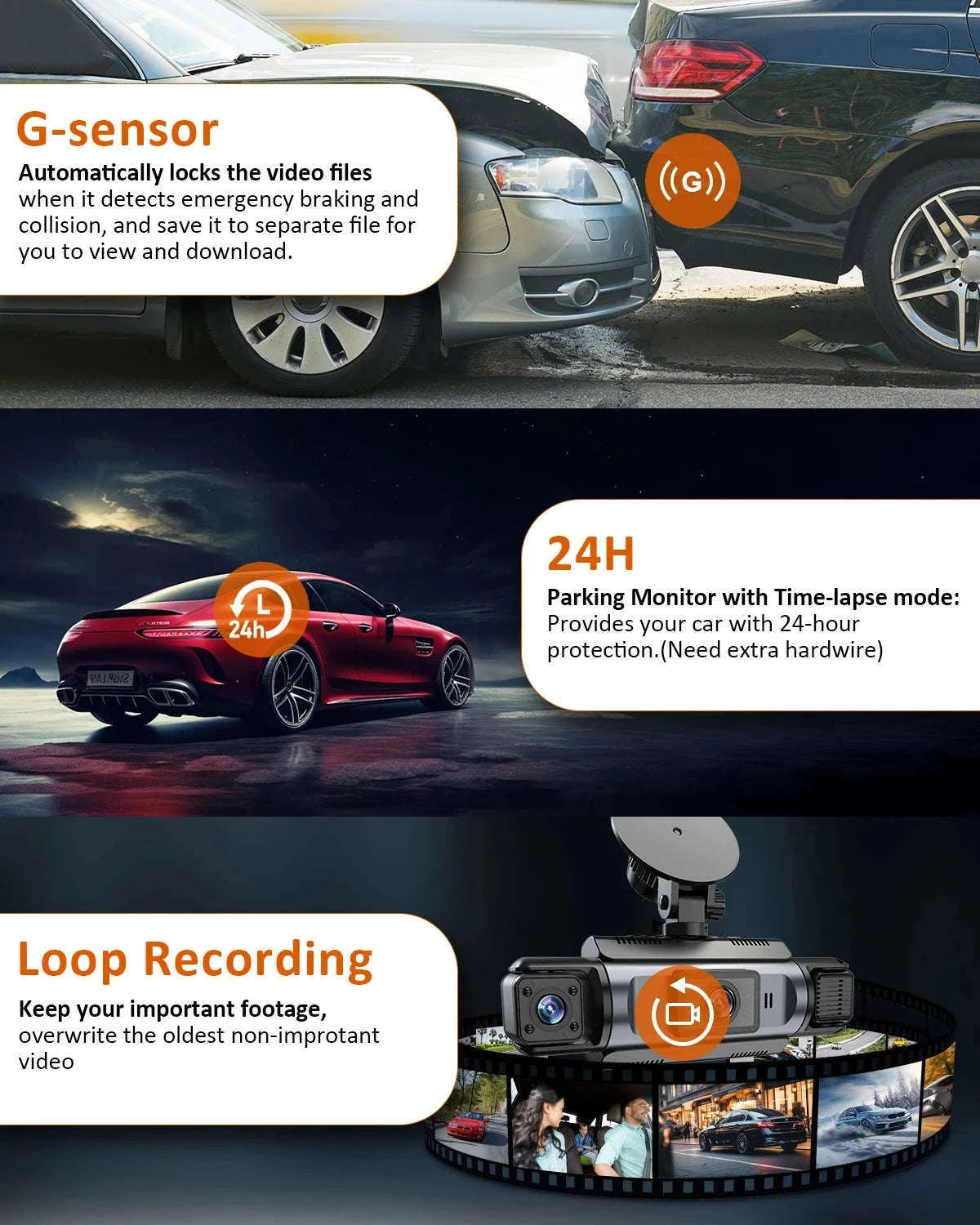 4-Channel WiFi Dash Camera with Night Vision-No Hardwire kit / China Mainland / No Card