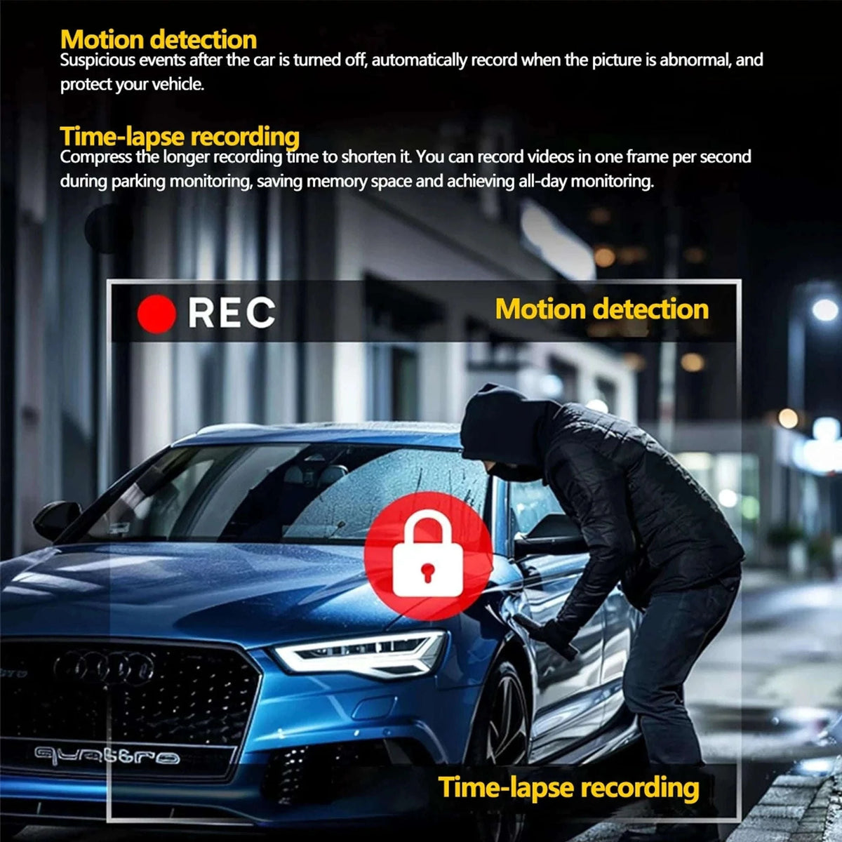 4-Channel WiFi Dash Camera with Night Vision-No Hardwire kit / China Mainland / No Card