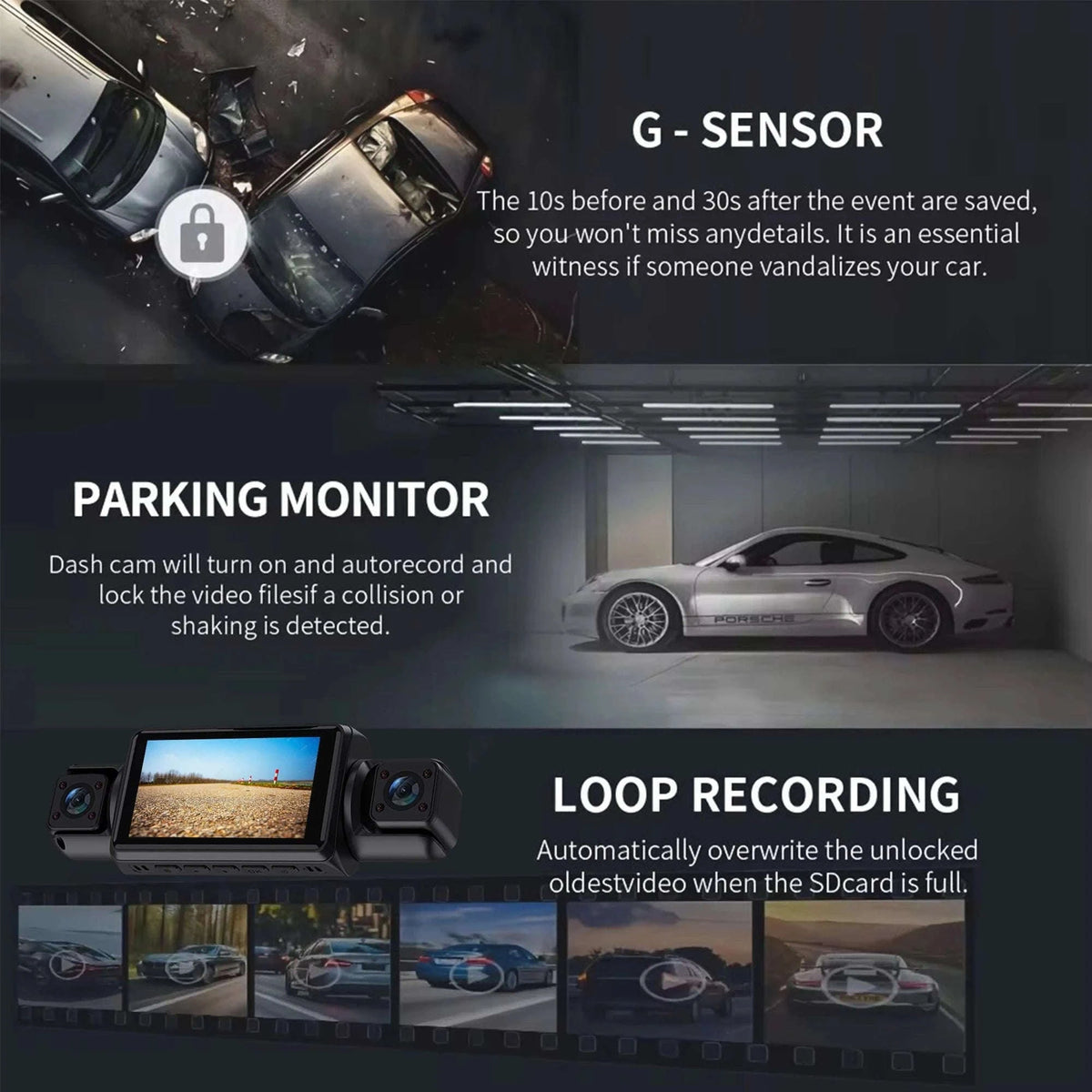 4-Channel WiFi Dash Camera with Night Vision-No Hardwire kit / China Mainland / No Card