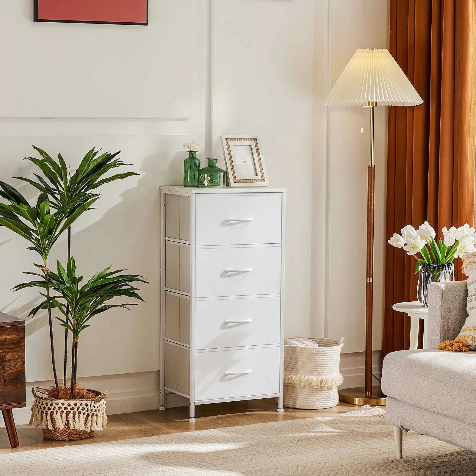 4-Drawer Fabric Dresser Nightstand with Metal Frame Storage-black / United States
