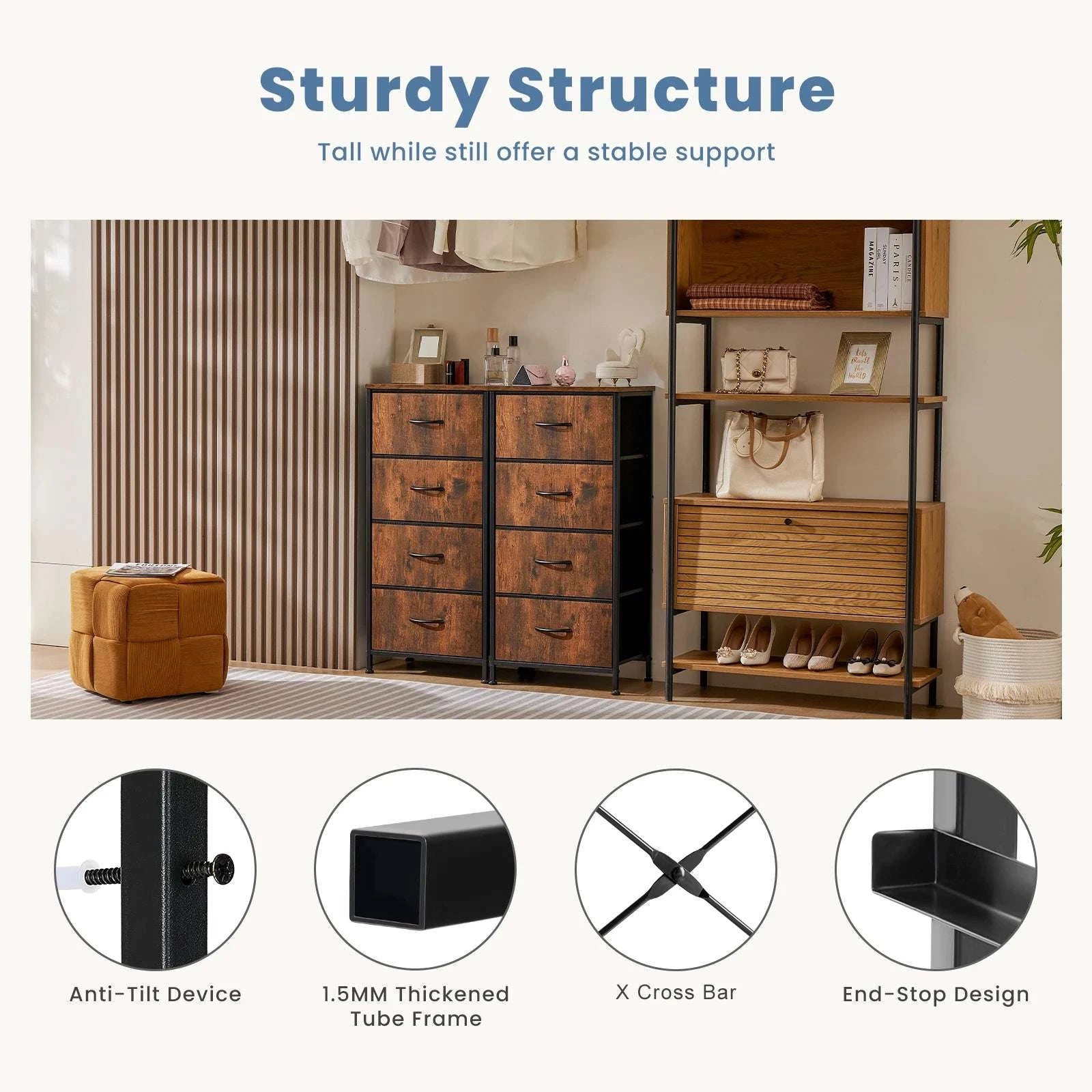 4-Drawer Fabric Dresser Nightstand with Metal Frame Storage-black / United States