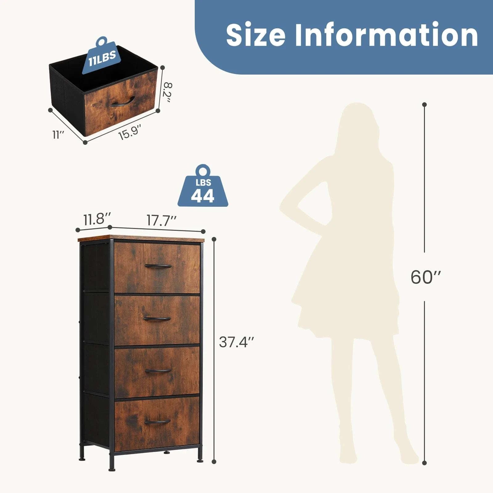 4-Drawer Fabric Dresser Nightstand with Metal Frame Storage-black / United States
