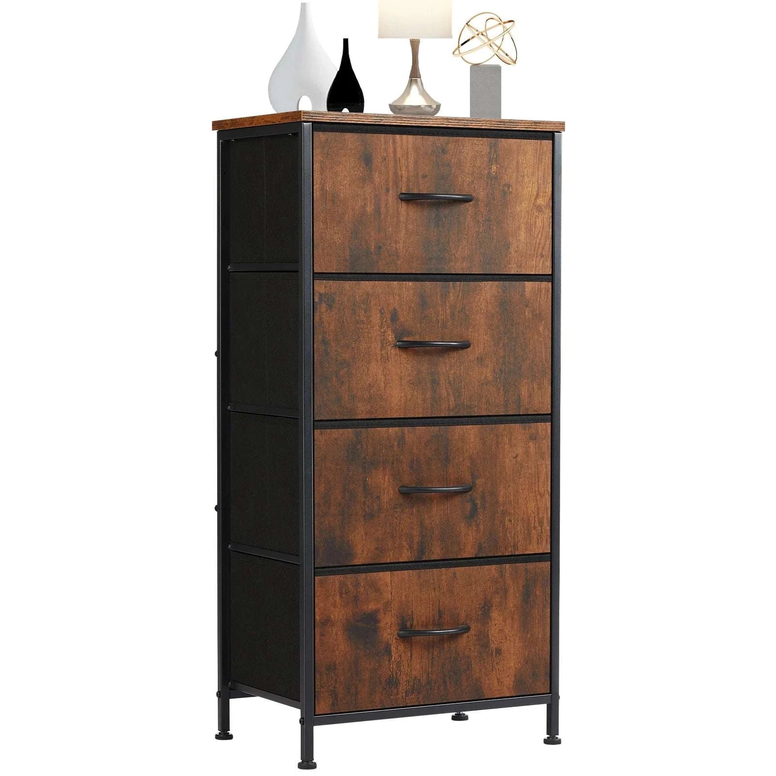 4-Drawer Fabric Dresser Nightstand with Metal Frame Storage-black / United States