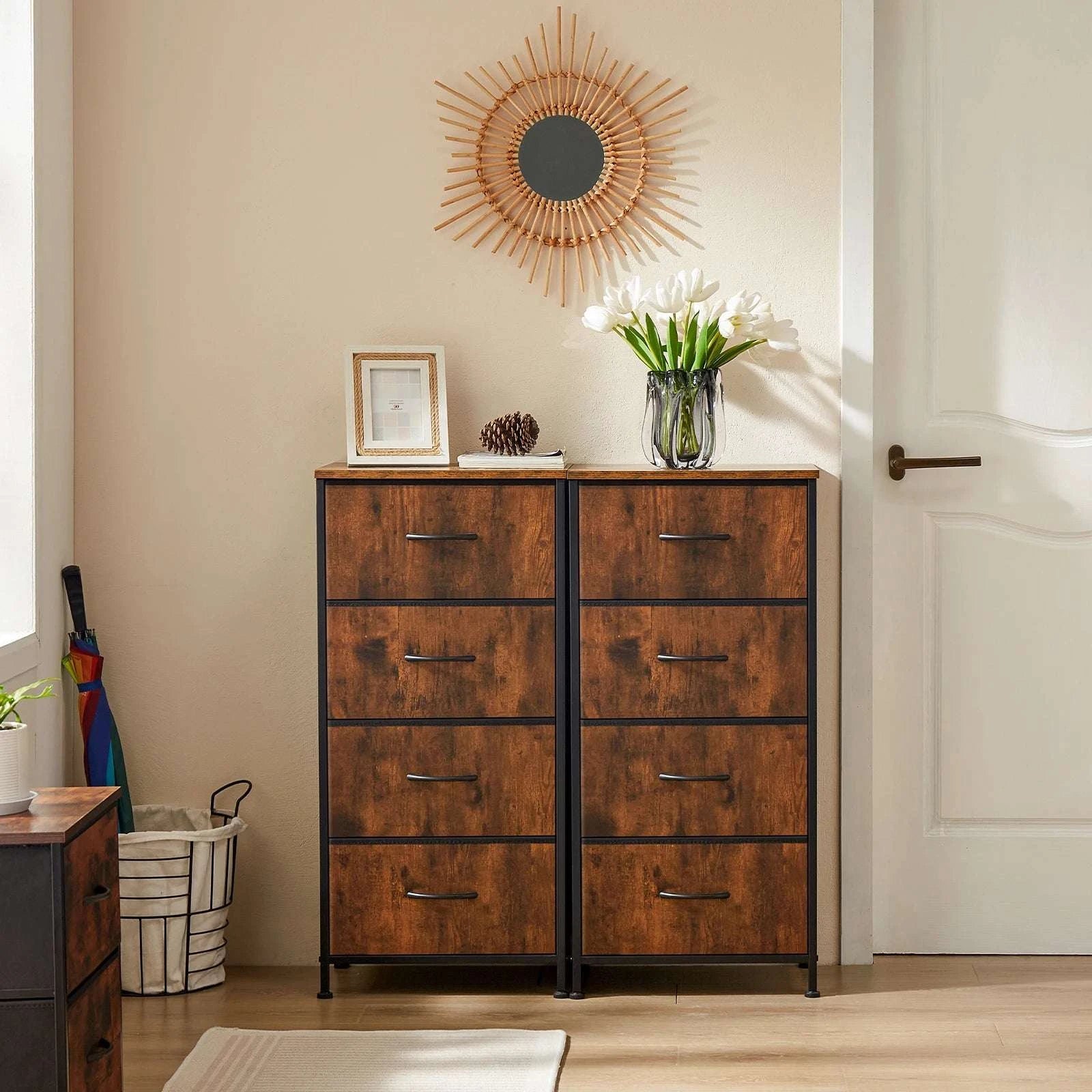 4-Drawer Fabric Dresser Nightstand with Metal Frame Storage-black / United States