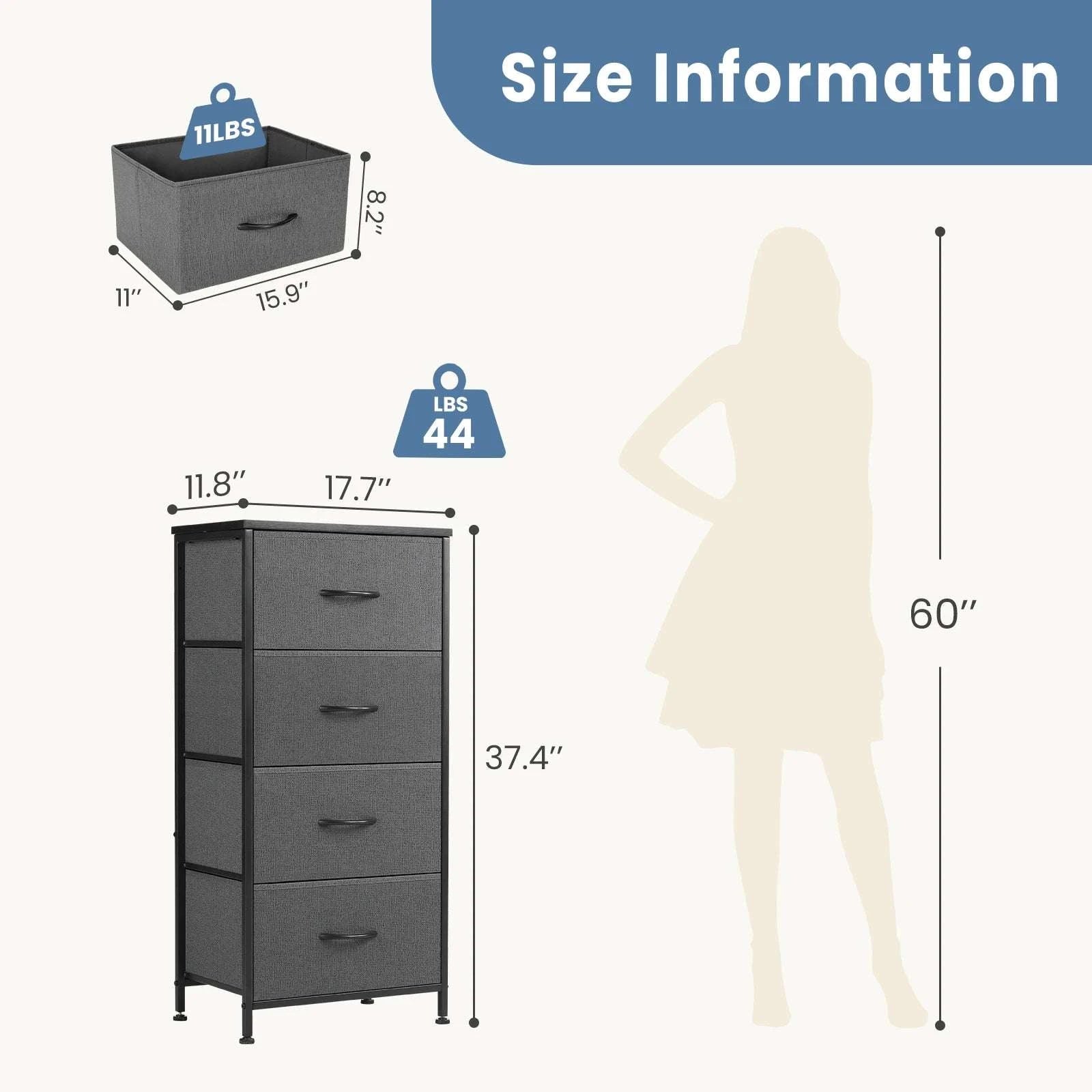 4-Drawer Fabric Dresser Nightstand with Metal Frame Storage-black / United States