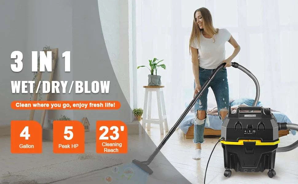 4 Gallon Wet Dry Shop Vacuum 5 Peak HP with Blower & Attachments-1200W 15L / United States