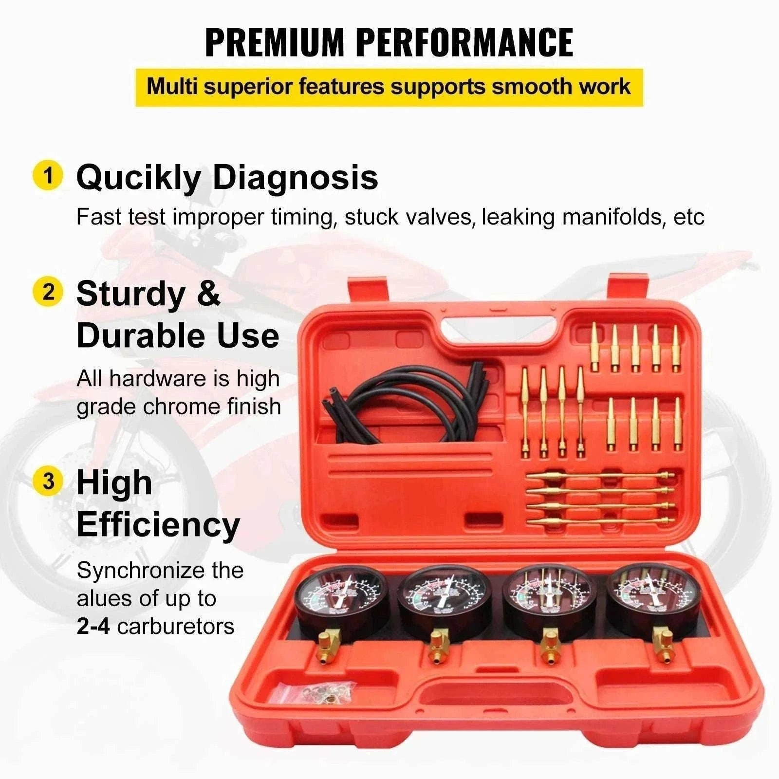 4-Gauge Carburetor Synchronizer Tool Kit with Hoses & Adapters-france