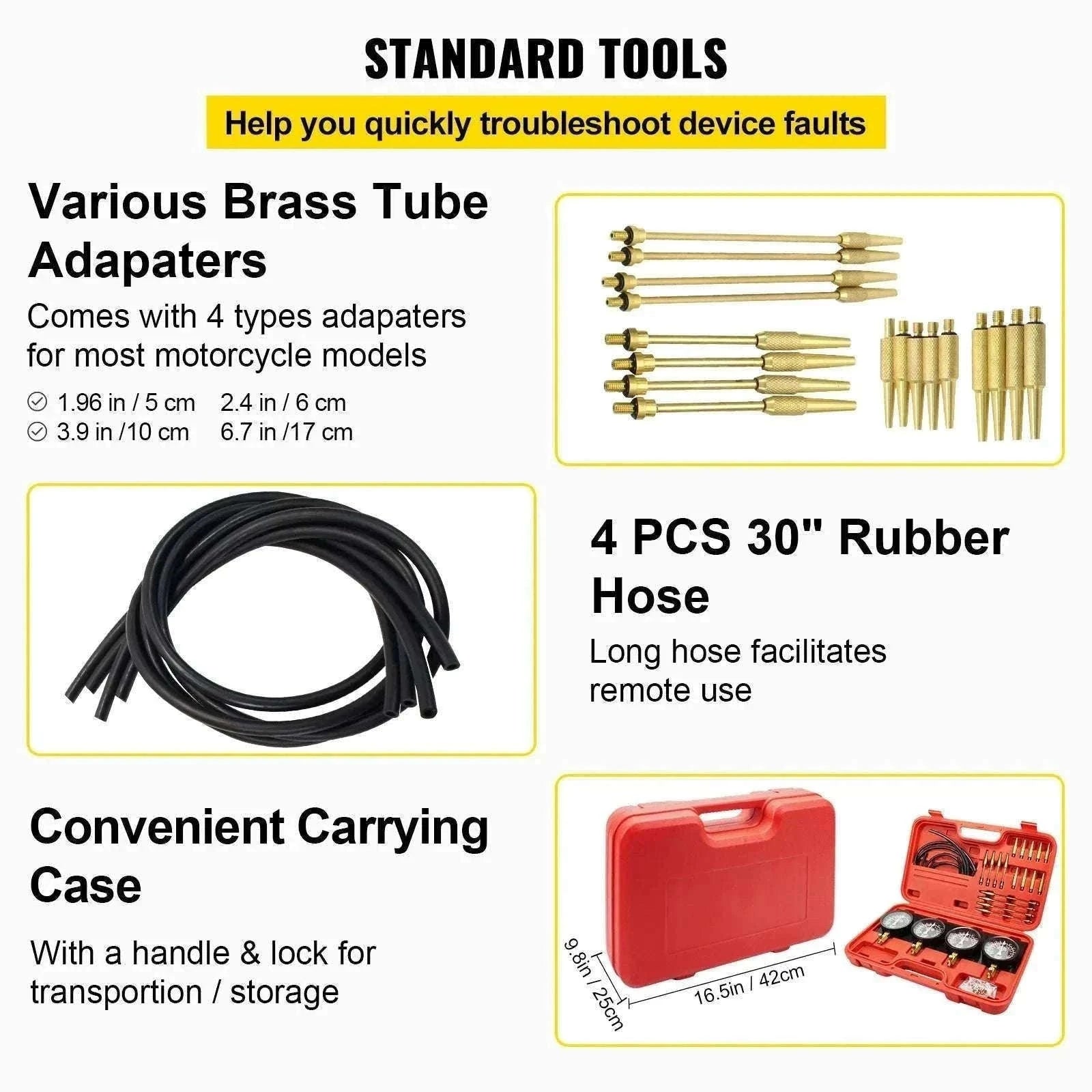 4-Gauge Carburetor Synchronizer Tool Kit with Hoses & Adapters-france