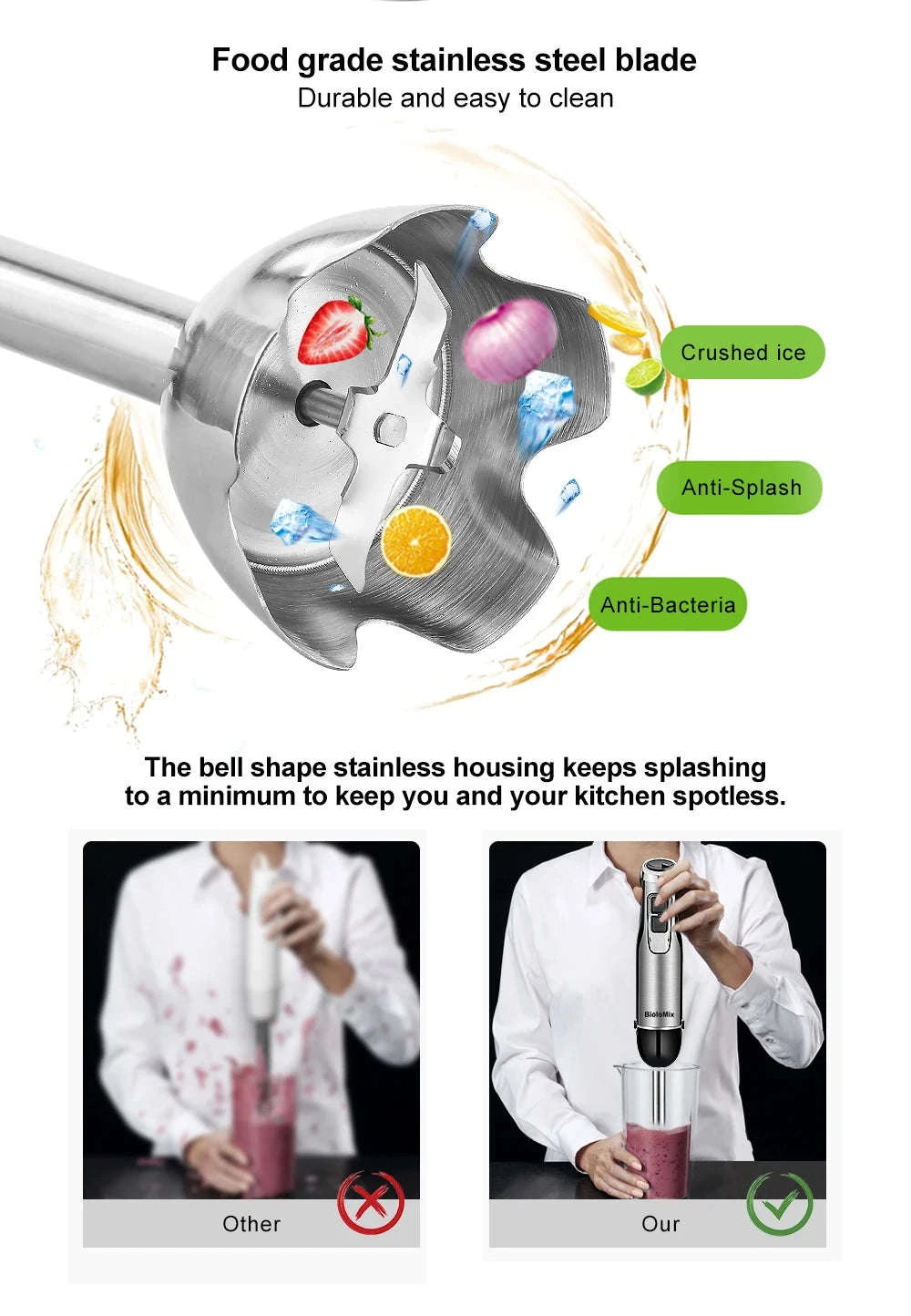 4-in-1 1200W Immersion Hand Blender with Chopper, Whisk and Cup-EU Plug / spain