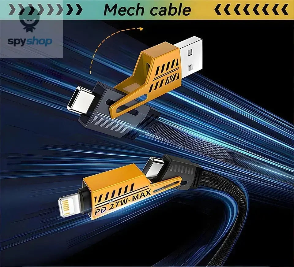 4 in 1 Mecha Fast Charging Data Cable Cord PD 27W For iPhone 15 Samsung Xiaomi 65W USB Type C Multi Port Quick Charge Wire Line Spy-shop.com