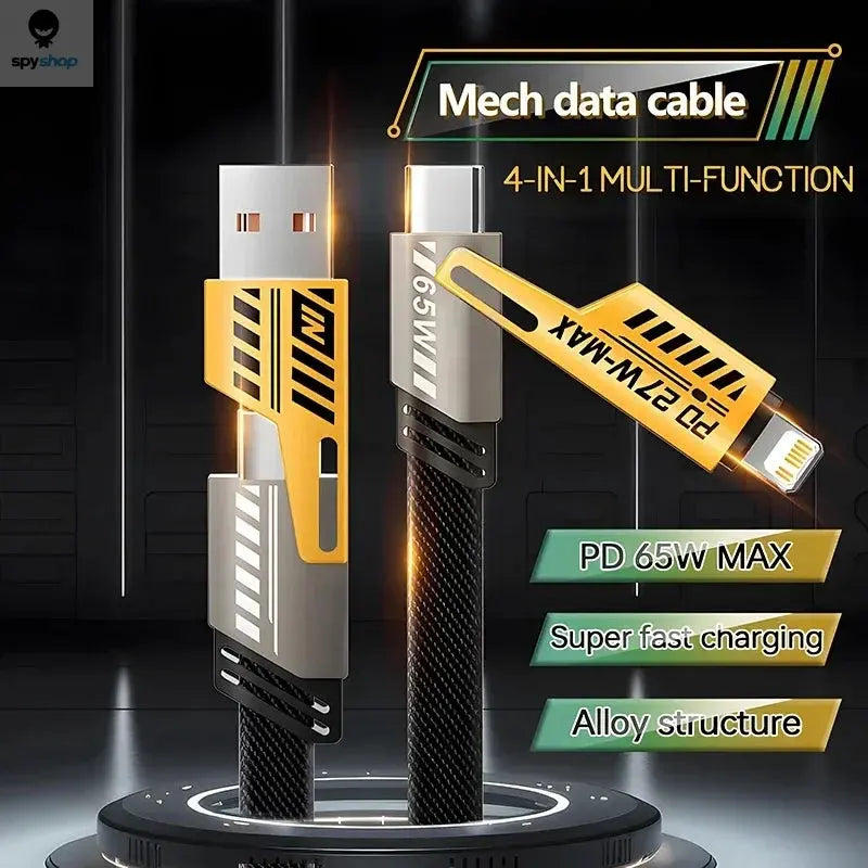 4 in 1 Mecha Fast Charging Data Cable Cord PD 27W For iPhone 15 Samsung Xiaomi 65W USB Type C Multi Port Quick Charge Wire Line Spy-shop.com