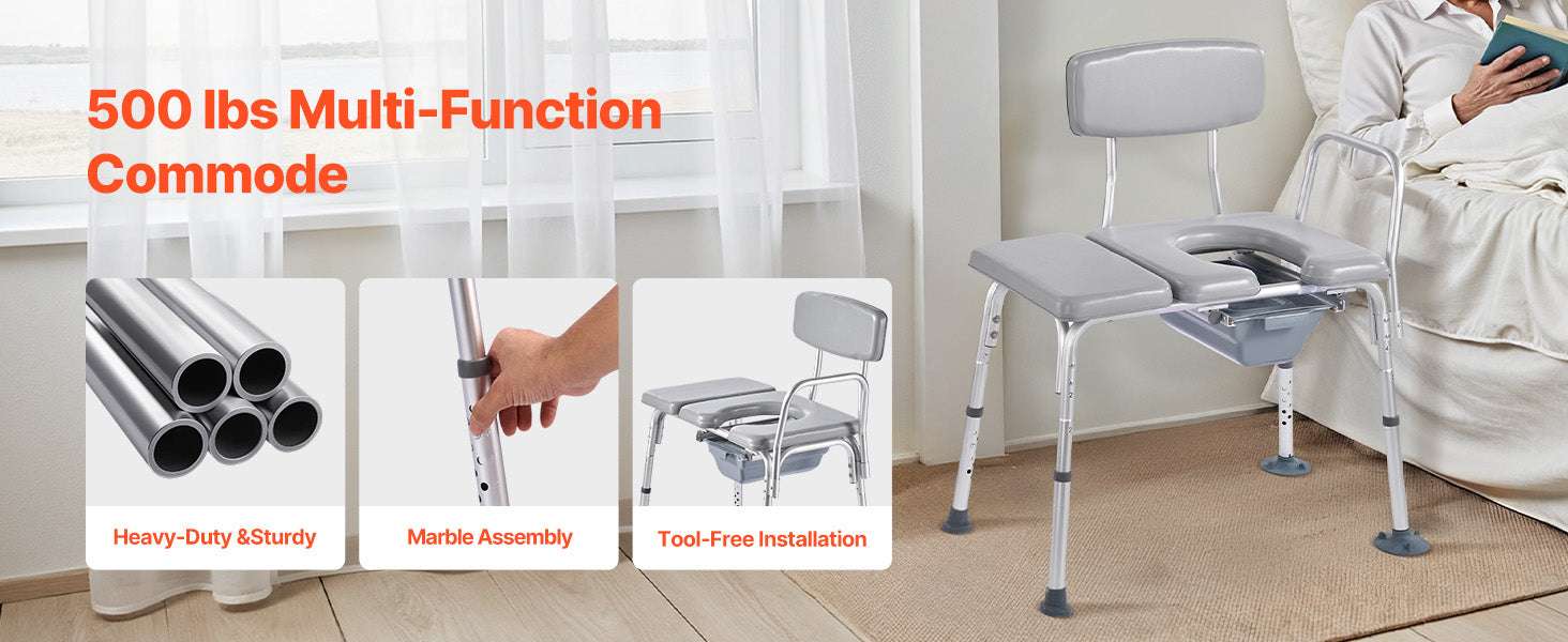 4-in-1 Bedside Commode Chair with Padded Seat, 500 lb Capacity-500 lbs / United States