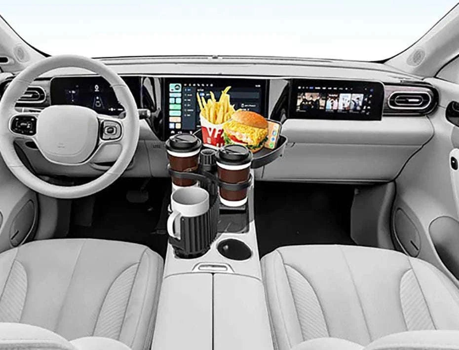 4-in-1 Car Cup Holder Tray with Food Tray-black