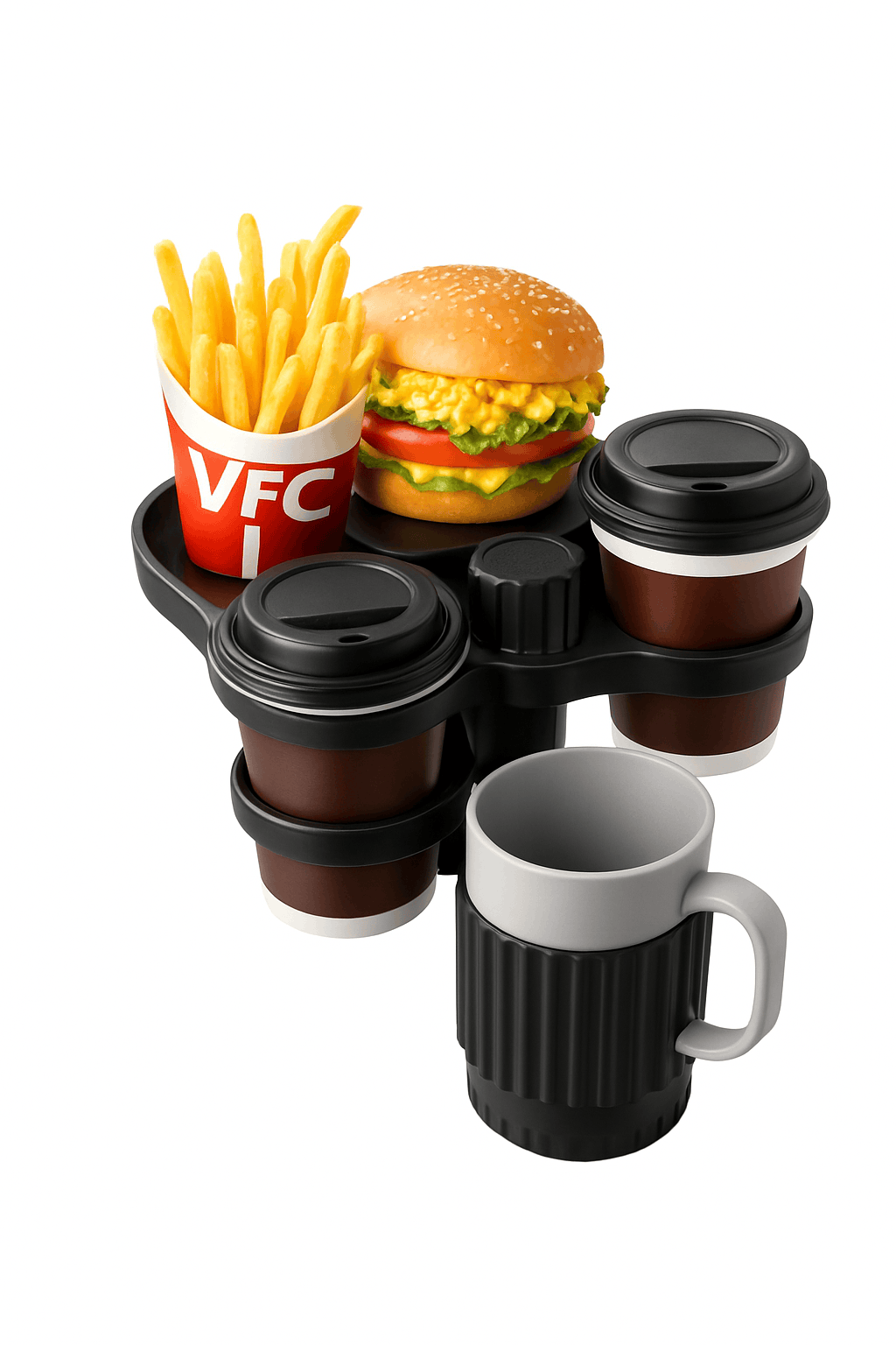 4-in-1 Car Cup Holder Tray with Food Tray-black