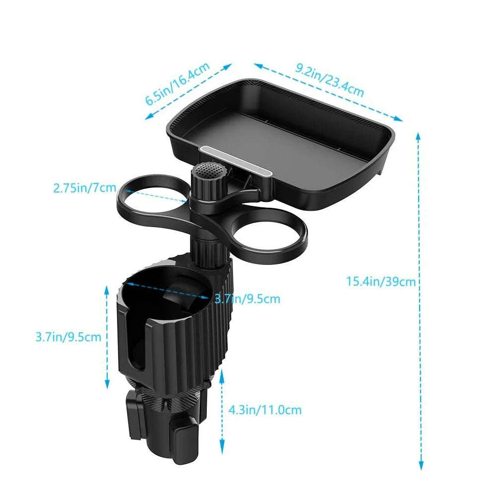 4-in-1 Car Cup Holder Tray with Food Tray-black