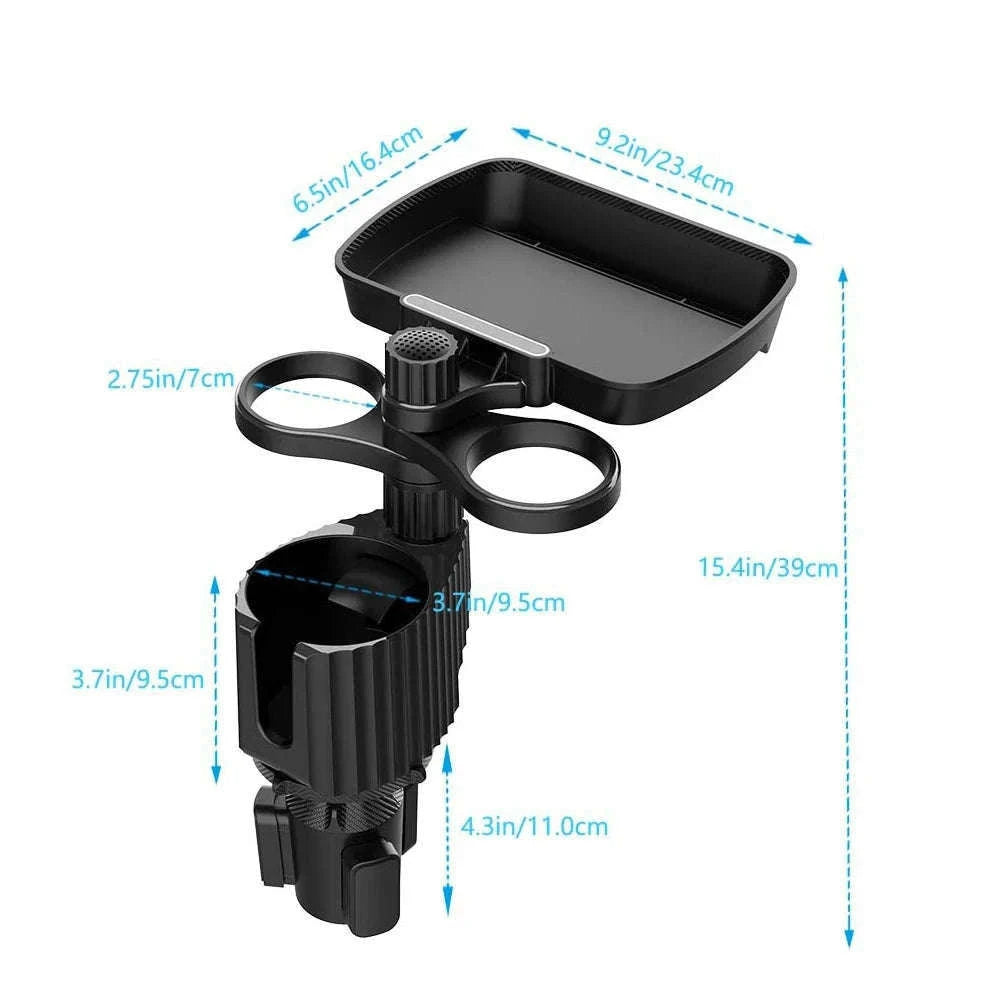 4-in-1 Car Cup Holder Tray with Food Tray-black
