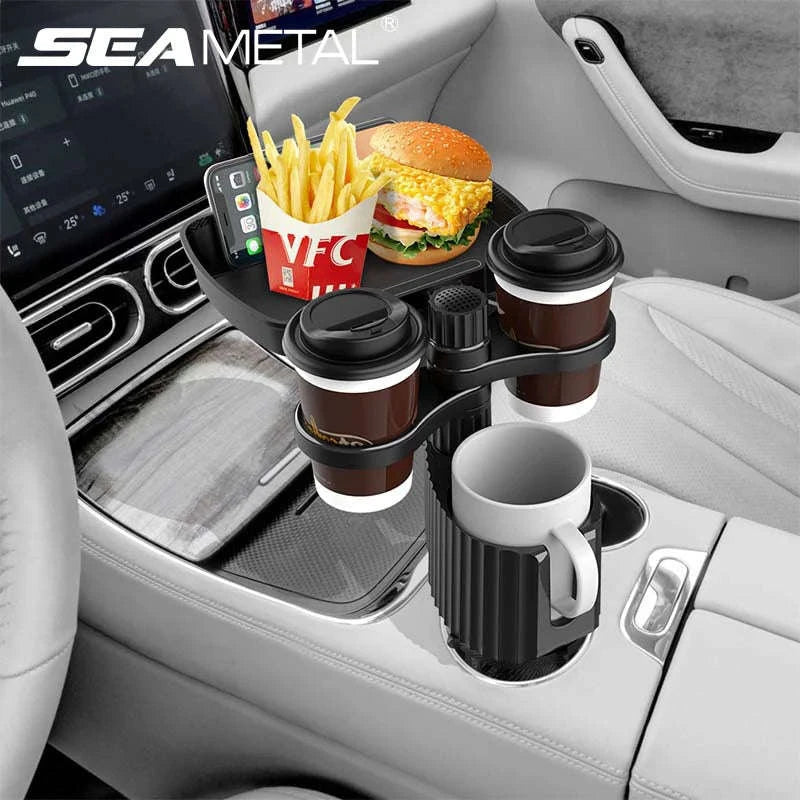 4-in-1 Car Cup Holder Tray with Food Tray-black
