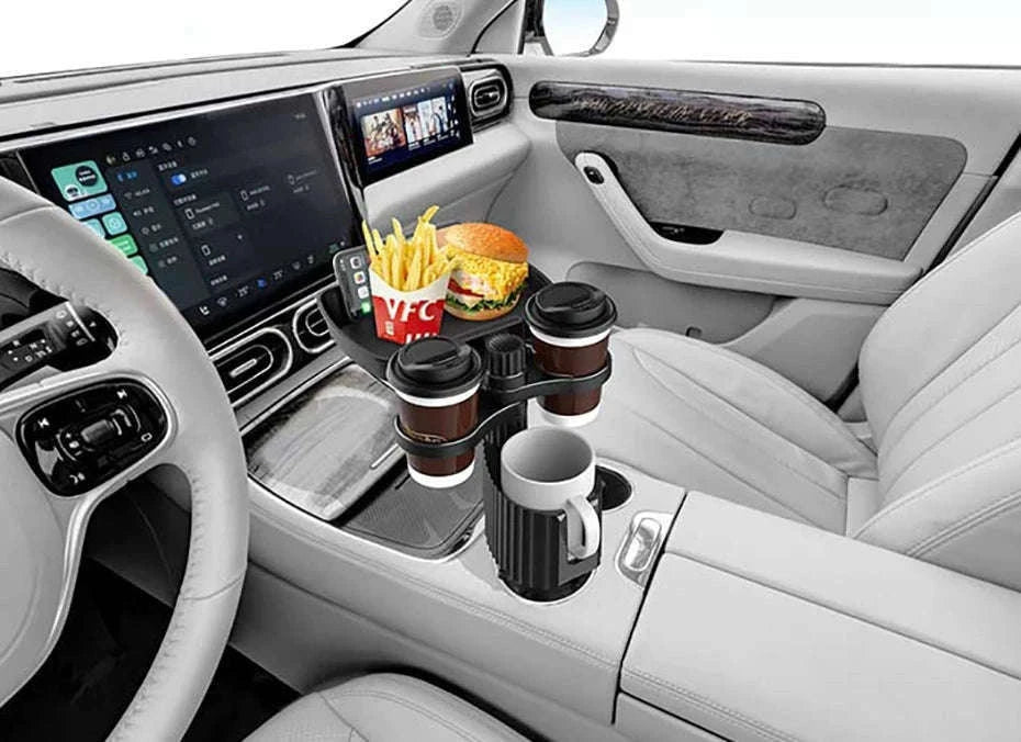 4-in-1 Car Cup Holder Tray with Food Tray-black