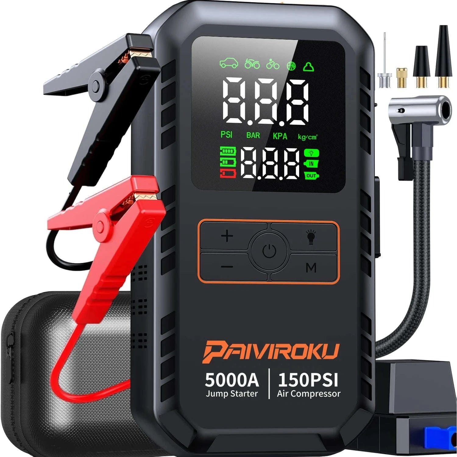 4-in-1 Car Jump Starter with Air Compressor, 150 PSI Tire Inflator, Power Bank-16000mah / China Mainland