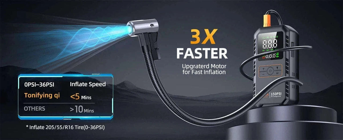 4-in-1 Car Jump Starter with Air Compressor, 150 PSI Tire Inflator, Power Bank-16000mah / China Mainland