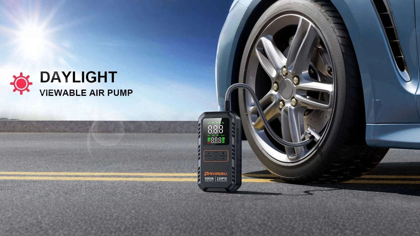 4-in-1 Car Jump Starter with Air Compressor, 150 PSI Tire Inflator, Power Bank-16000mah / China Mainland