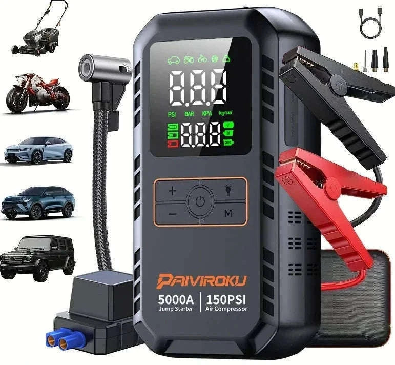 4-in-1 Car Jump Starter with Air Compressor, 150 PSI Tire Inflator, Power Bank-16000mah / China Mainland