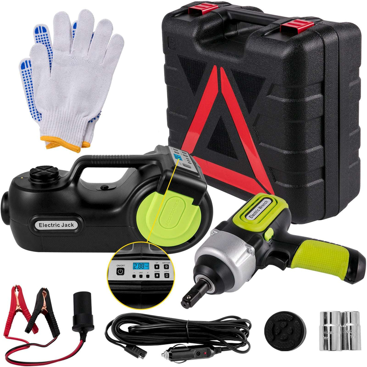4-in-1 Electric Car Jack 5 Ton Kit with Wrench & Inflator-5T / GERMANY