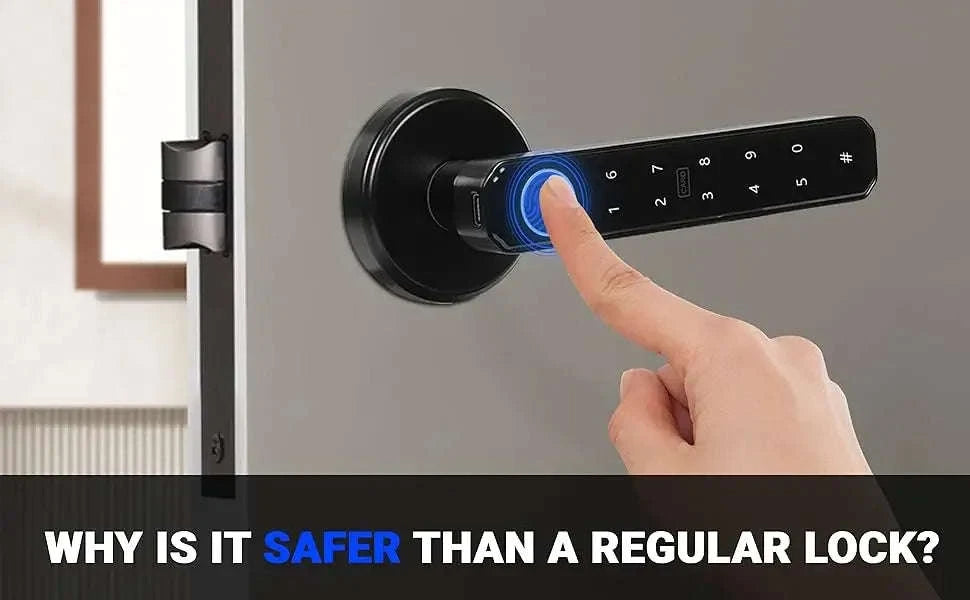 4-in-1 Electronic Fingerprint Door Lock with Password, IC Card and Key-United States / black