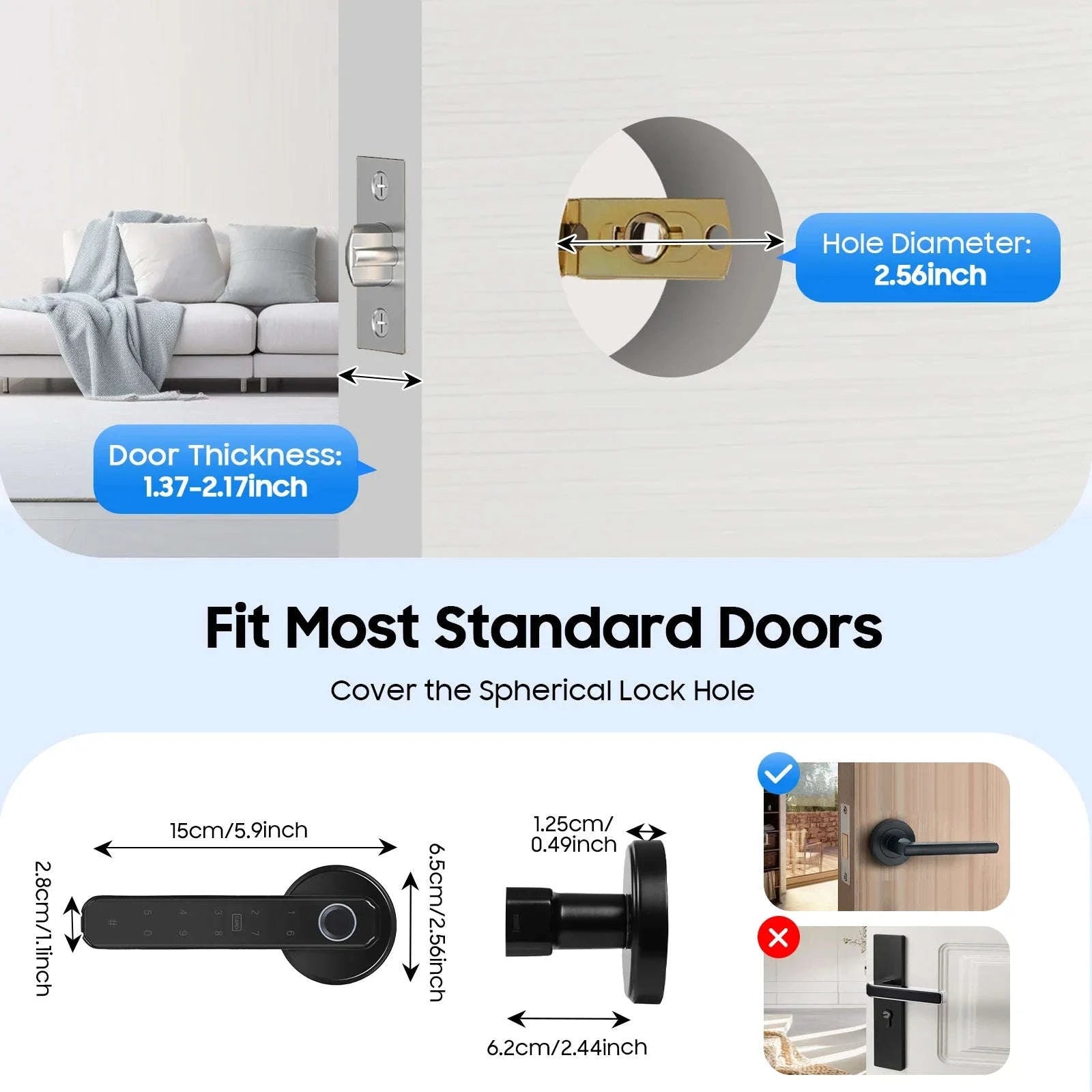 4-in-1 Electronic Fingerprint Door Lock with Password, IC Card and Key-United States / black