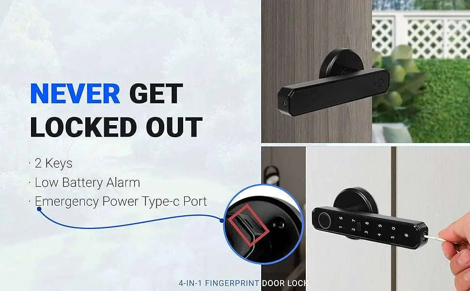 4-in-1 Electronic Fingerprint Door Lock with Password, IC Card and Key-United States / black