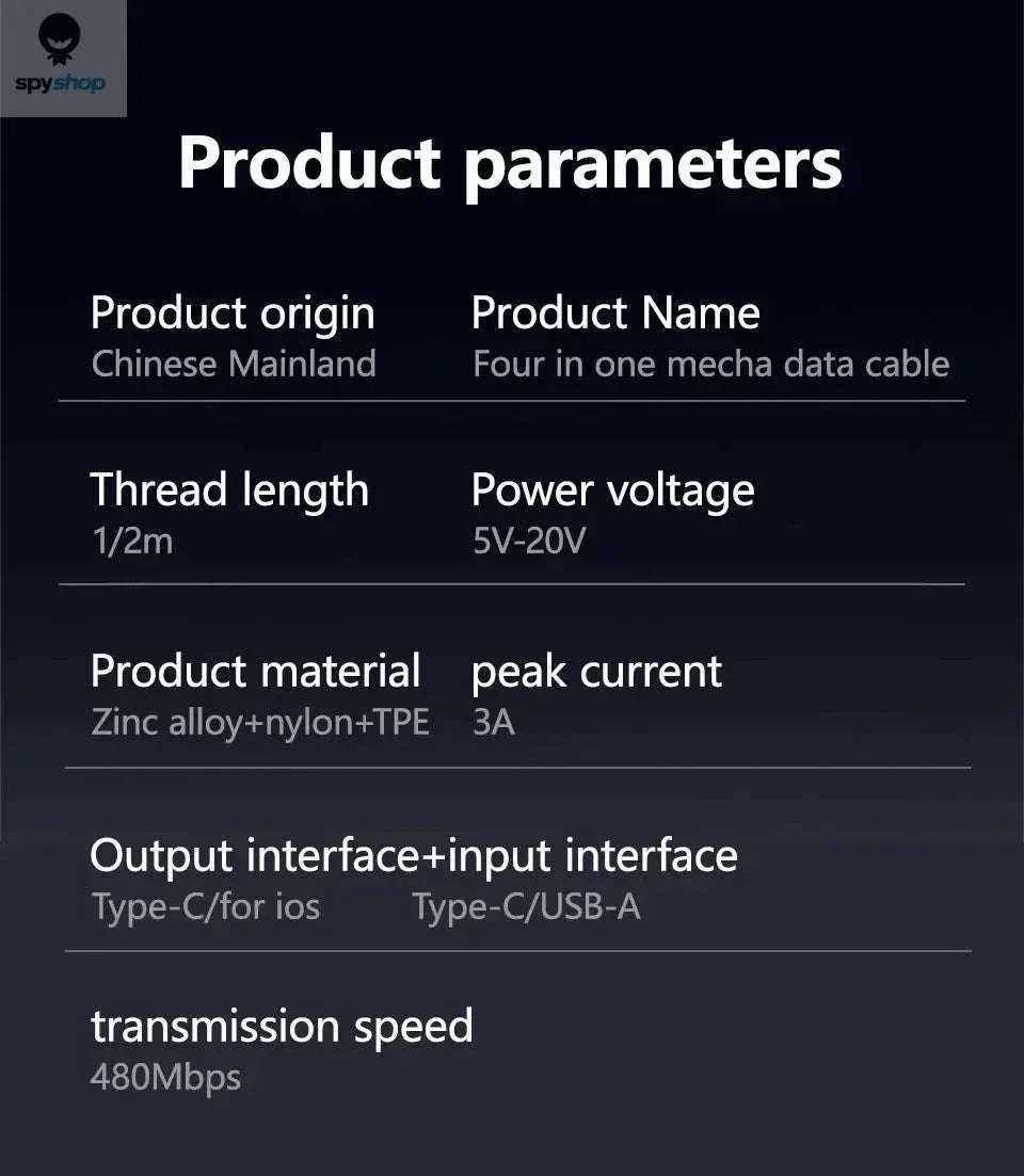 4 in 1 Fast Charging Data Cable with PD 27W and 65W-4 in 1 Cable / 1.5m