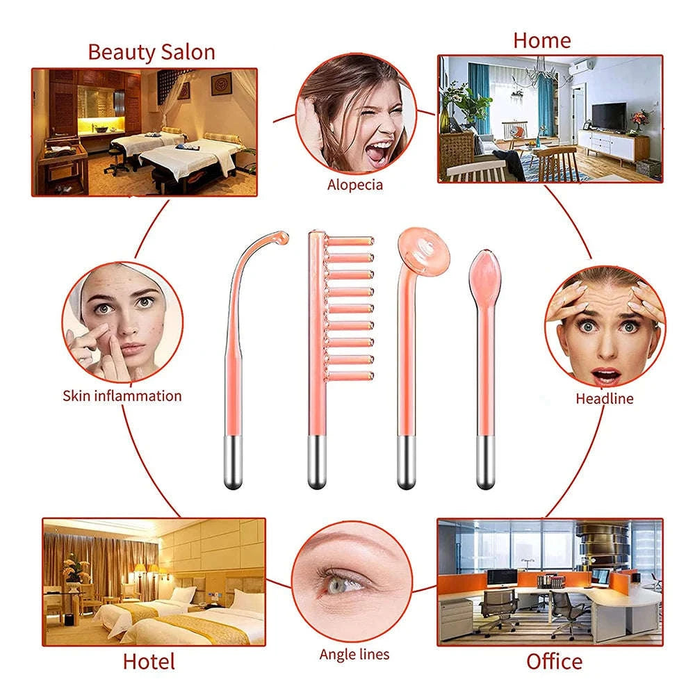 4-in-1 High Frequency Facial Wand for Acne, Wrinkles & Skin Tightening-Gold / United States
