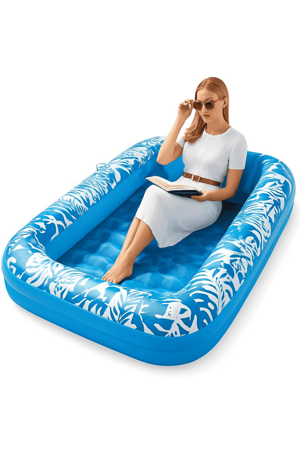 4-in-1 Inflatable Suntan Tub Raft Float with Pillow-United States / Blue