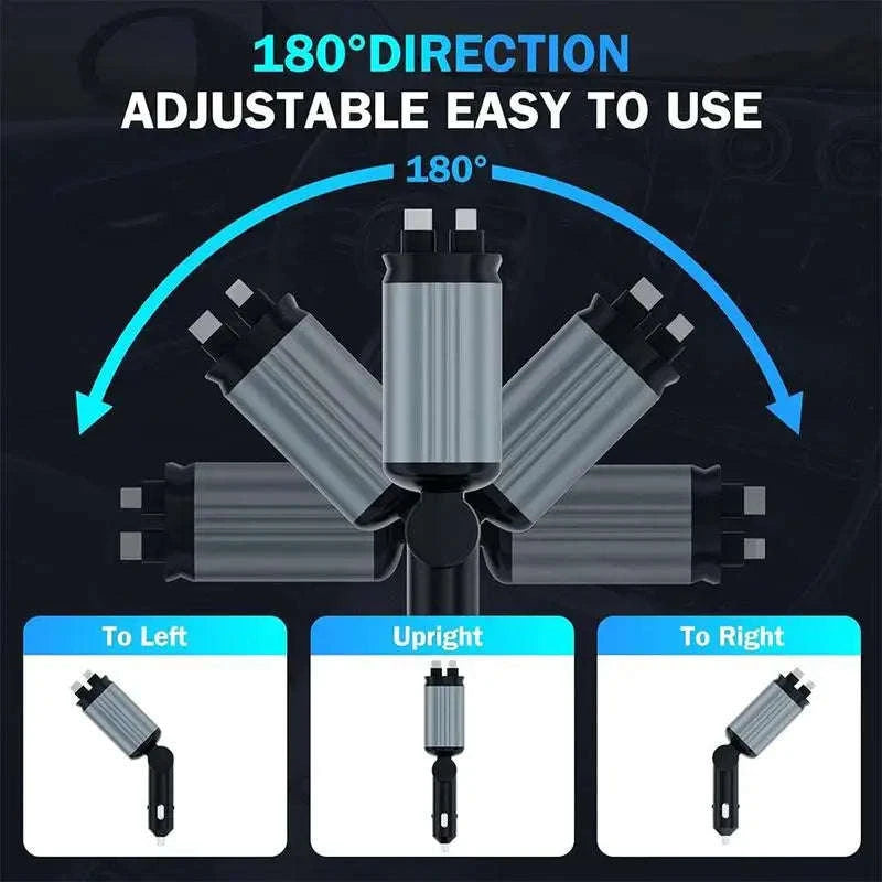 4‑in‑1 Retractable Car Charger with Starry Sky Light and Dual Ports-Type-C and Type-C / China Mainland