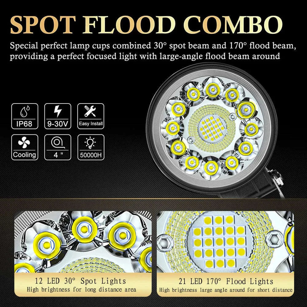 4 Inch 102W LED Work Light Bar 12V 24V-4pcs round 99W