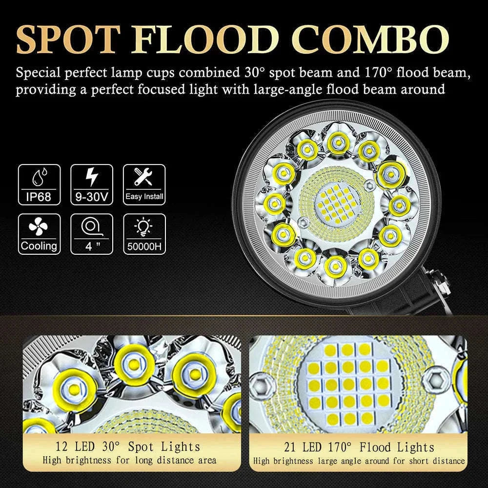 4 Inch 123W LED Work Light Bar 12V 24V-6pcs round 99W