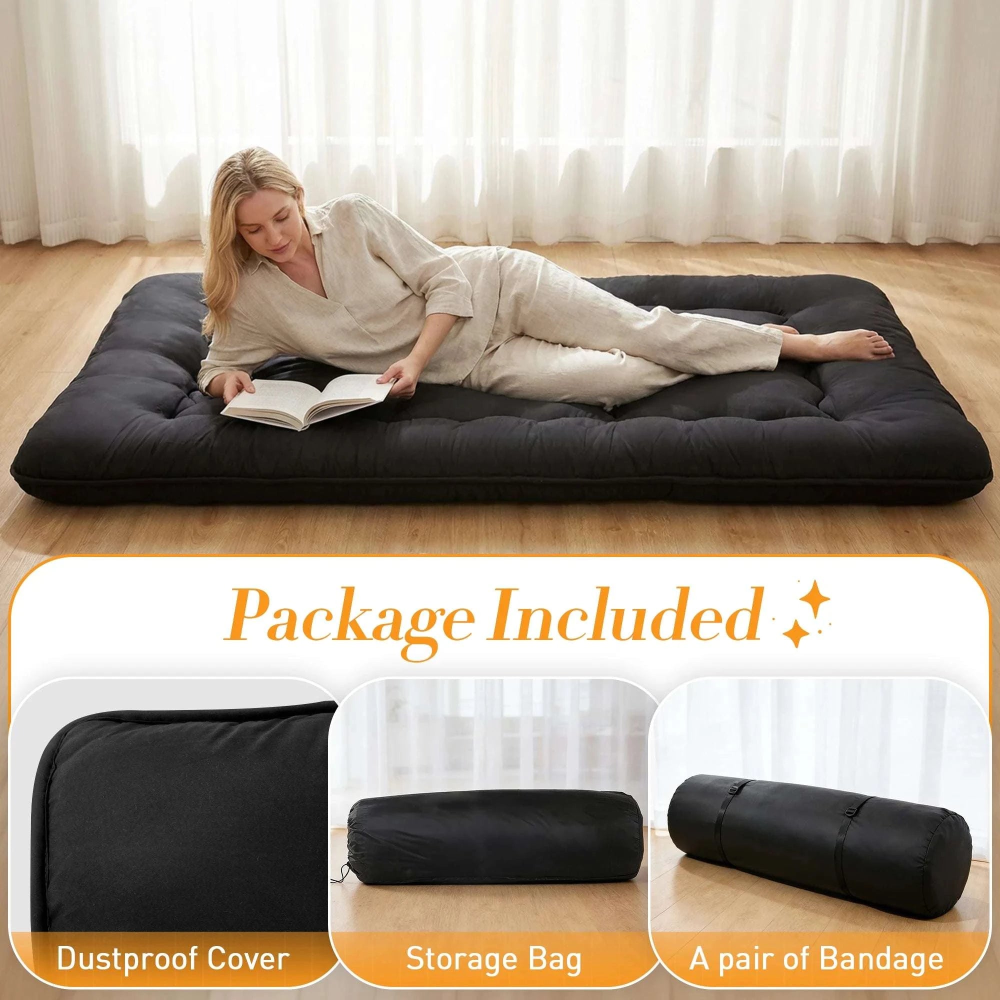 4 Inch Foldable Floor Mattress with Washable Cover and Storage Bag-Gray / Queen / United States