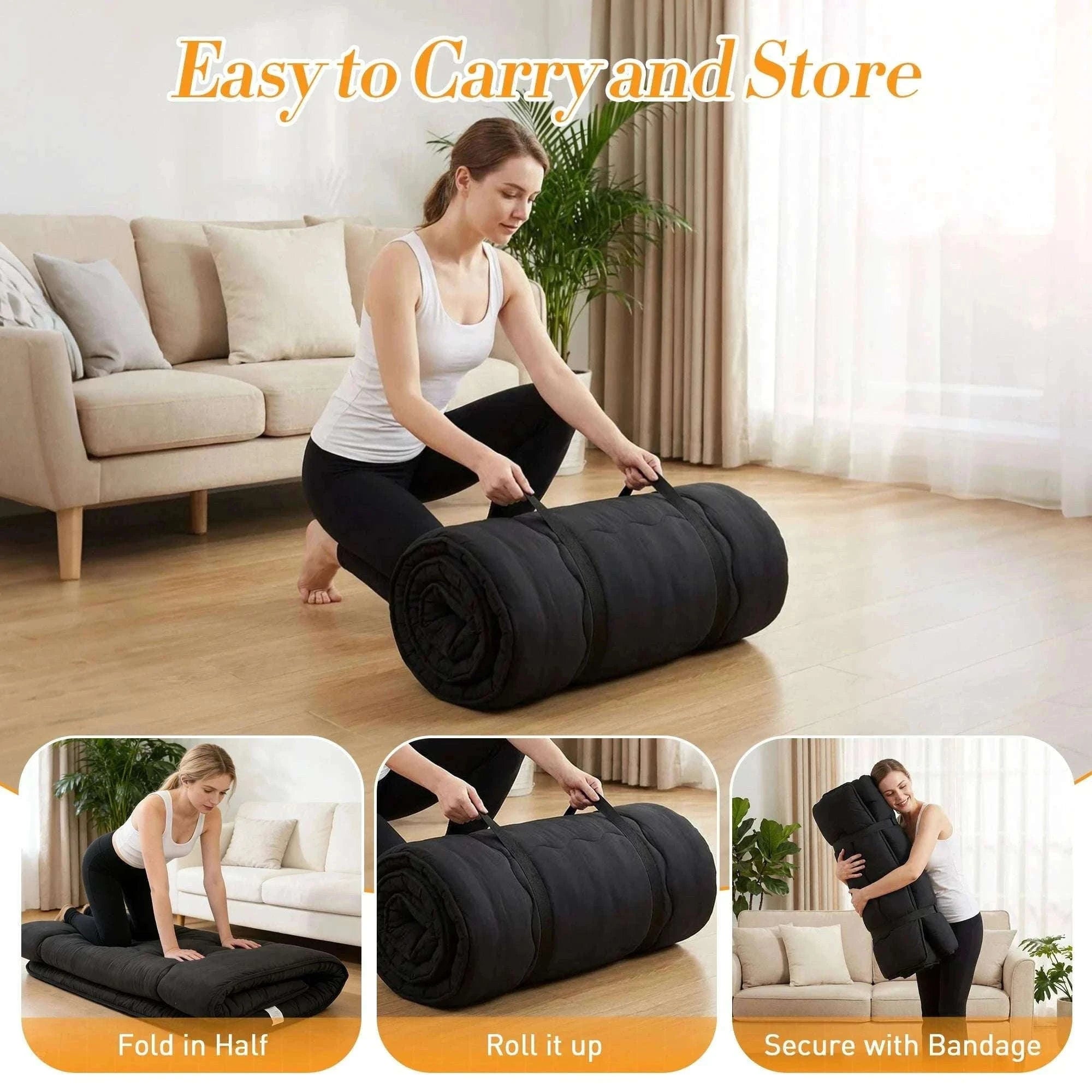 4 Inch Foldable Floor Mattress with Washable Cover and Storage Bag-Gray / Queen / United States
